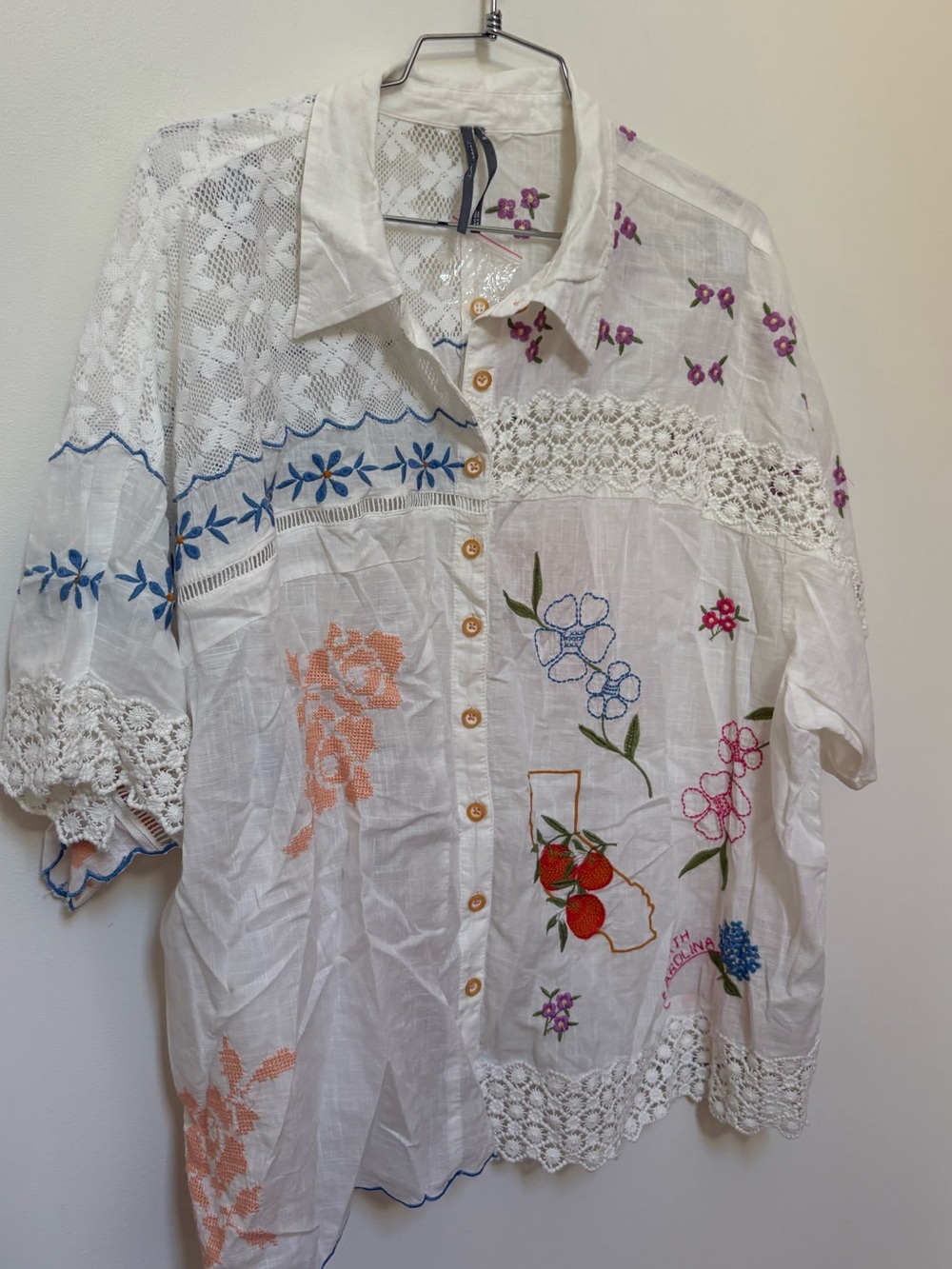 NWOT By Anthropologie 100% Cotton Embroidered Buttondown Shirt Size XL - Picture 4 of 14